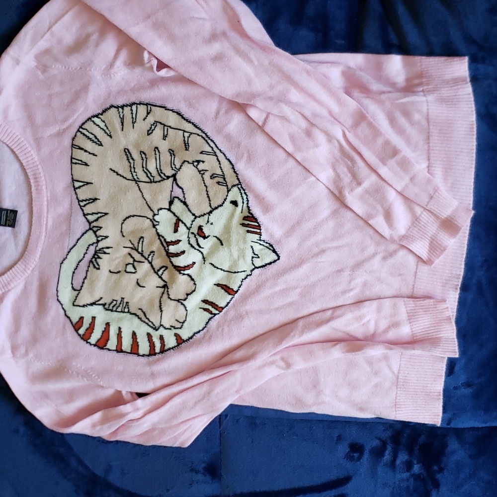 Rue 21 Light Pink Cat Heart Sweater medium